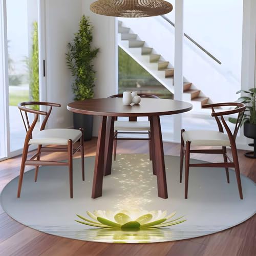 6ft Round Rugs, Zen Meditation Lotus Floral Washable Non-Slip Area Rugs for Living Room Bedroom Kitchen, Green Floral Modern Art Soft Low Pile Dining Room Kicthen Circle Carpet, Indoor Floor Rug - size: 6' (Round)