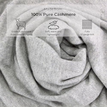 Jet&Bo 100% Pure Cashmere Travel Wrap, Shawl, Scarf & Blanket Gray 80" x 30" with Protective Storage Bag + Gift Box
