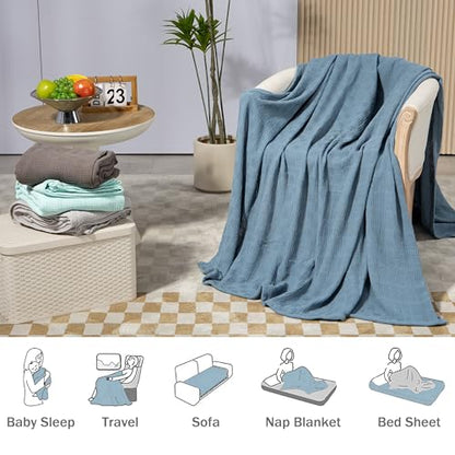 JIKFRIMA Cotton Throw Blanket 150 by 200 cm, Knit Waffle Weave Throw Blankets for Couch, Sofa, Bed, Home Decor, Lightweight and Breathable Crochet Blanket for All Seasons (Navy, Twin (150 by 200 cm))