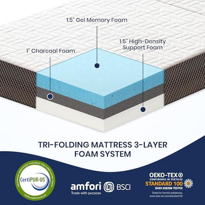 Hanherry 4 Inch Foldable Mattress Queen Size, Tri-Folding Portable Memory Foam Topper Floor Bed with Storage Bag, Washable Cover for Travel, Camping, RV, Guest - size: Queen (79 × 59 inch)