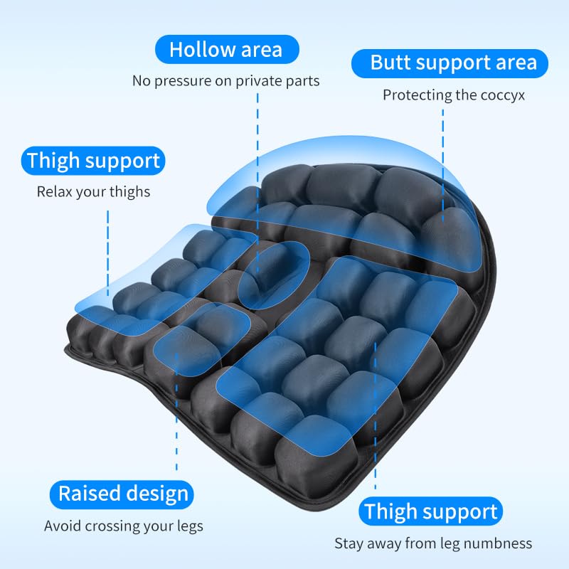 Starlo Sondour Travel Seat Cushion, Airplane Cushion Long Flight, Portable Airline Cushion with Air Pump, Wheelchair Cushion;Pressure Relief Inflatable Seat Cushion (Round Black) - color: Round Black