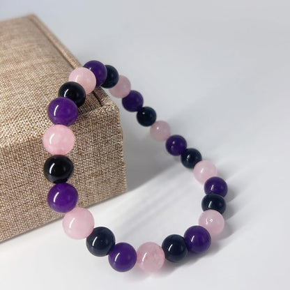 HZHRony Healing Crystal Stone Beads Bracelet Irregular Gemstone Beaded Bracelets For Women and Men Anxiety Relief Yoga Bracelet Jewelry Gifts 7 Inch - color: Rose Quartz
