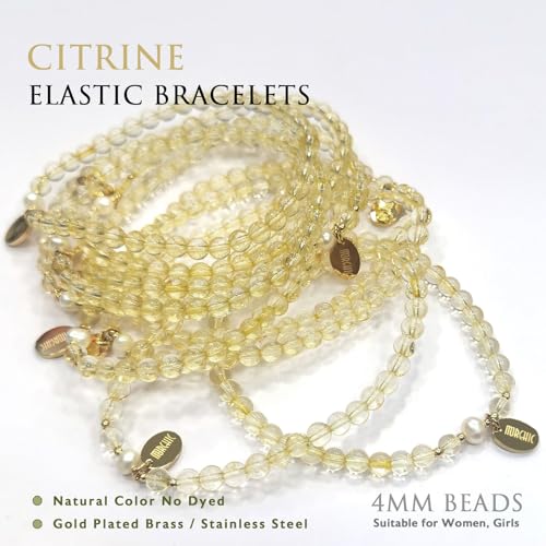 Morchic 4mm Natural Gemstone Beads Stretch Bracelet for Women, With Freshwater Pearls, Energy Gem Birthday Gift for Her 7.2” - color: Yellow