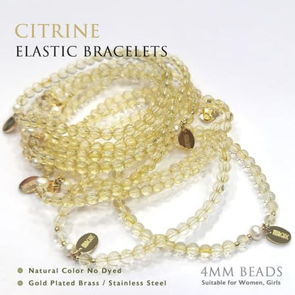 Morchic 4mm Natural Gemstone Beads Stretch Bracelet for Women, With Freshwater Pearls, Energy Gem Birthday Gift for Her 7.2” - color: Yellow