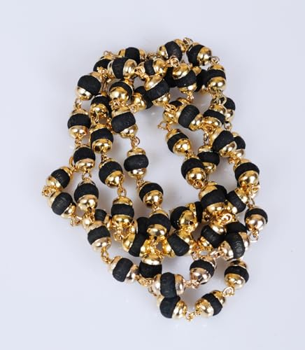Tulsi Mala in Designer Caps Natural Tulsi Jap Mala - color: Black & Golden