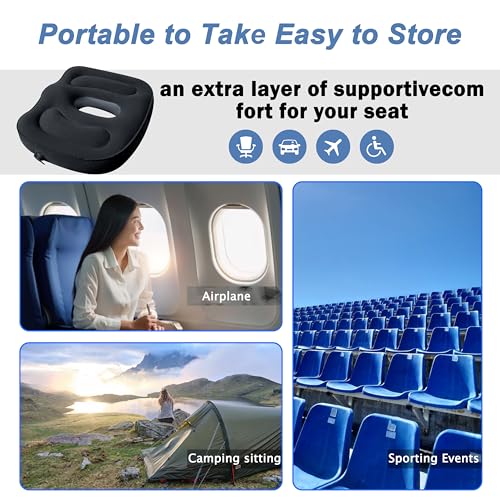 Sondor Travel Cushion,Air Seat Cushion,Evolution Cushion Portable & Lightweight Inflatable Seat Cushion - Ideal for Airplane Chairs, School Bleachers, Stadium Seats, and Wheelchairs - color: Black