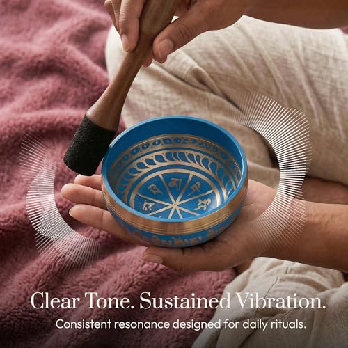 Silent Mind Tibetan Singing Bowl Set – Easy to Play & Beginner Friendly Meditation Bowl with Cushion & Mallet | Stress Relief & Mindfulness | Gift-Ready - color: Blue, size: Without Case