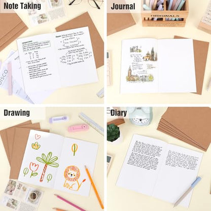 EOOUT 8 Pack Blank Kraft Notebooks, A5 Journals Notebook Bulk, Unlined Paper Sketchbooks, 8.3 x 5.5 inches 60 Pages Travel Journal Set for Journaling, Student, Kids, Writing - style: Blank-8pack