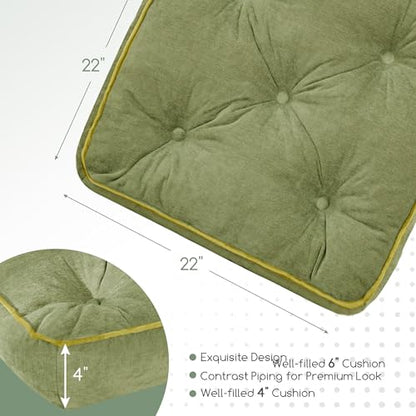 HIGOGOGO Large Floor Pillow Cushion for Adults, Meditation Cushion Pillow with Handle, Lustrous Chenille Tufted, Square Floor Sitting for Tatami Living Room or Yoga, 22x22 Inch, Green