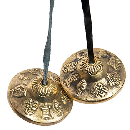 Tingsha Cymbals Bells - Easy To Play - Meditation Mindfulness Chime For Chakra Healing Spiritual Dharma Gifts Handcrafted Tibetan By Himalayan Bazaar (Asta Mangal) - color: Asta Mangal