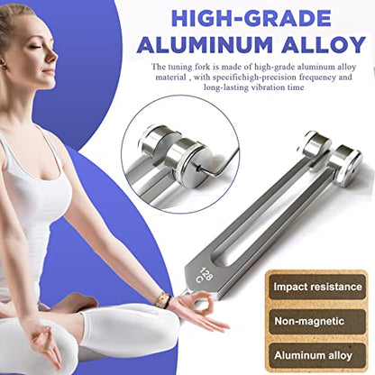 128 Hz Tuning Fork Weights Aluminum Clinical Grade Nerve/Sensory with Black Silicone Hammer, Cleaning Cloth and Felt Case, Non-Magnetic Aluminum Alloy