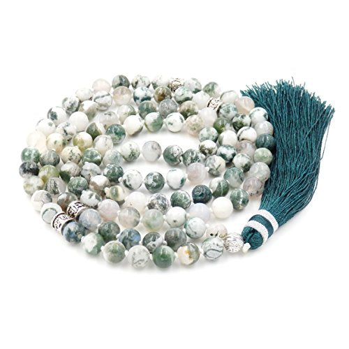 mala Beads Necklace for Women Man, mala Bracelet, Prayer Beads Necklace - color: tree agate