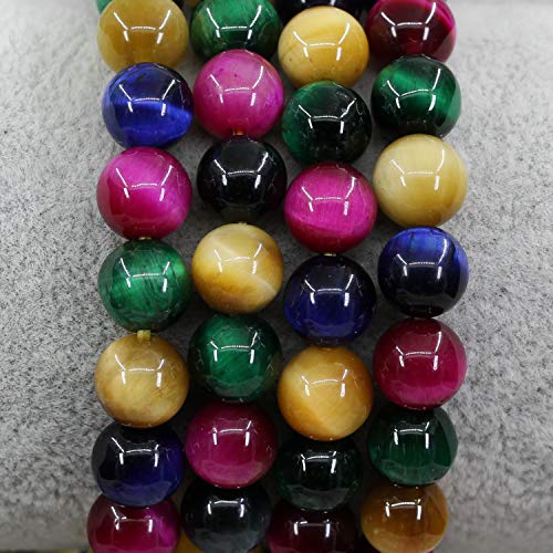 Keleny Gem Semi Precious Gemstones 8mm Natural Stone Round Beads Rock Crystal Jasper Stretch Bracelet 7 Inch Unisex - color: Dyed Multicolor Tiger Eye 1#