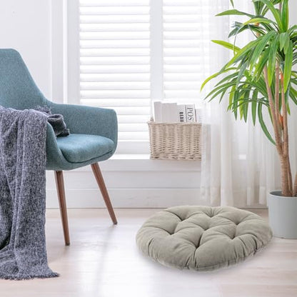 Round Floor Cushion Meditation Seat Pad, Corduroy Thick Plush 42Cm Diameter, Charcoal Gray, Soft Outdoor and Indoor Yoga Cushion for Adults, Office and Living Room Seating