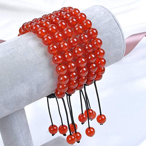 MASSIVE BEADS Natural Healing Power Gemstone Crystal Beads Unisex Adjustable Macrame Bracelets - color: Carnelian, size: 8mm