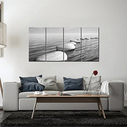 sechars - Zen Canvas Wall Art Peaceful Relaxing Grey Zen Stones Pictures Poster Wall Art for Living Room Bedroom Spa Yoga Room Wall Decoration Stretched on Wood Frame Ready to Hang