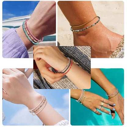 BONNY BOXX Natural Genuine Gemstone Faceted Round Beads Bracelets, 3mm Adjustable Stretchy Tiny Faceted Black Tourmaline Bracelet, Healing Crystal Reiki Chakra Dainty Jewelry Fashion Gifts - color: Malachite