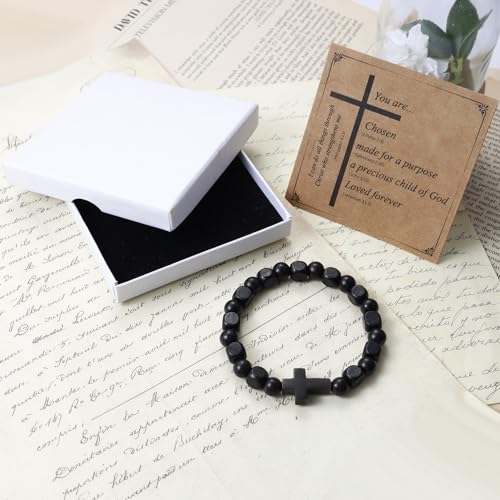 MILAKOO Wooden Bracelet with Black Stainless Steel Cross Charms Bead Christian Gifts for Women Men - color: D1