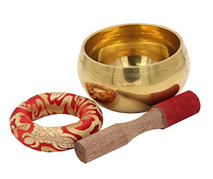 Exquisite 5 Inch Metallic Finish Tibetan Singing Bowl with Striker, Cushion