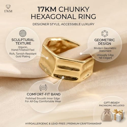 16 PCS Gold Chunky Rings Set for Women, 14k Gold Plated Thick Dome Stackable Open Rings Trendy Dainty Minimalist Jewelry Gifts - color: 01-Gold
