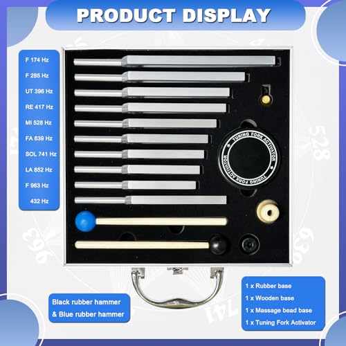 Solfeggio Tuning Fork Set - 10 Silver Tuning Forks Perfect for DNA Healing with Exquisite Aluminum Gift Box (174 Hz, 285 Hz, 396 Hz, 417 Hz, 432Hz, 528 Hz, 639 Hz, 741 Hz 852 Hz, 963 Hz) - color: Solfeggio silver B