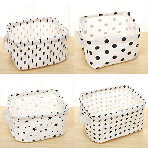 Storage Basket Bins – Foldable Canvas Home Organizers for Baby Toys, Makeup, Books, Keys (4 Pack, White & Black)