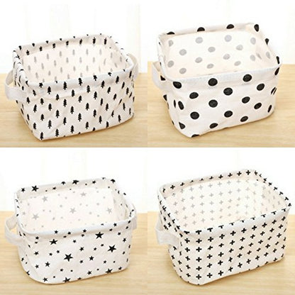 Storage Basket Bins – Foldable Canvas Home Organizers for Baby Toys, Makeup, Books, Keys (4 Pack, White & Black)