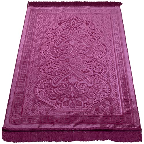 Modefa Luxury Velvet Prayer Rug with Prayer Beads | Soft Elegant Muslim Turkish Janamaz Sajada Carpet for Men and Women | Plain Solid Prayer Mat Ramadan Eid Gift - Paisley (Hot Pink) - color: Hot Pink