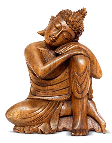 G6 Collection 8" Wooden Serene Sleeping Buddha Statue Hand Carved Sculpture Handmade Figurine Decorative Home Decor Accent Handcrafted Art Traditional Modern Decoration (Small) - size: Small