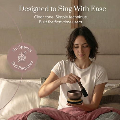 Silent Mind Tibetan Singing Bowl Set – Easy to Play & Beginner Friendly Meditation Bowl with Cushion, Mallet & Case | Stress Relief & Mindfulness | Gift-Ready - color: Brown Glossy, size: With Case