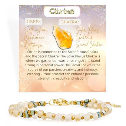 Farfume Beaded Bracelets for Women, Chakra Crystal 4mm Beads Gemstone Natural Stone Bead Spiritual Jewelry Gifts for Women - color: Yellow Citrine-Positivity