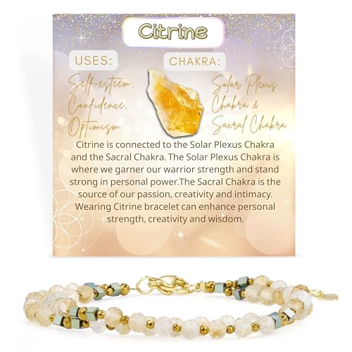 Farfume Beaded Bracelets for Women, Chakra Crystal 4mm Beads Gemstone Natural Stone Bead Spiritual Jewelry Gifts for Women - color: Yellow Citrine-Positivity