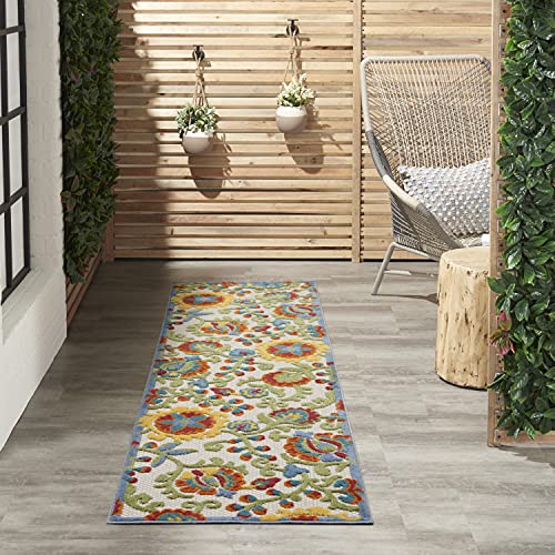 Nourison Home Aloha Ivory Multicolor 2' x 6' Area Rug - Easy Clean, Non Shedding, Bed Room, Living Room, Dining Room, Kitchen (6' Runner) - color: Ivory Multicolor, size: 2' x 6' (Runner)