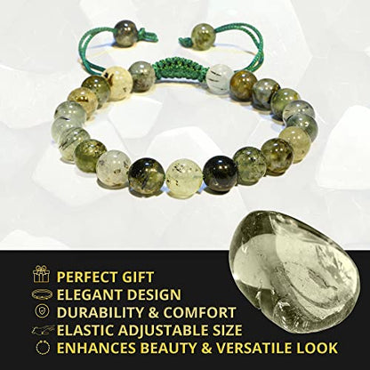 ANAYA AGATE Energy Protection Crystal Handmade Adjustable Bead Bracelet Perfect for Men, Women’s Christmas Gift - Gemstone Healing Stretch Bracelet Pulsera Para Hombre Mujer Stocking Stuffer - color: Prehnite