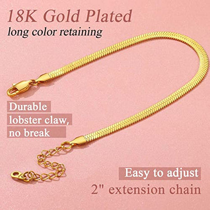 FindChic Elegant Herringbone Snake Chain Anklets/Bracelets 3MM/5MM Width Stainless Steel/18K Gold/Rose Gold Plated/Black 4 Color Options, 8.3'' 8.5'' 10.5'' Length, with Gift Box - color: A: 5mm 8.5'' anklet (Gold Plated)