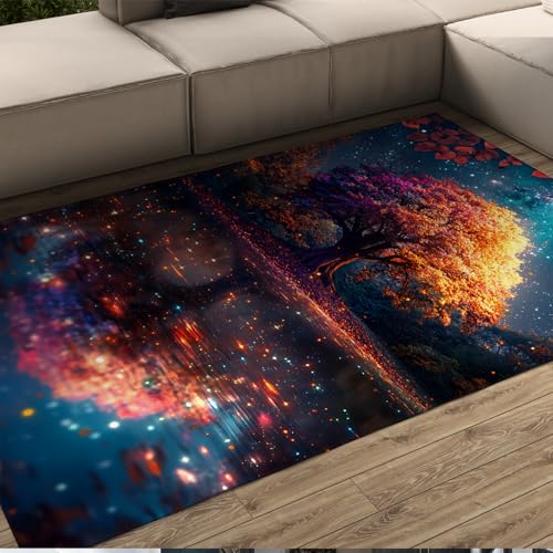 Fantasy Starry Night Area Rugs Autumn Forest Tree Shadows Pattern Indoor Floor Mat Non Slip Thin Carpet for Lounge Study Room 3'3"x5' - color: Colorful-10, size: 3'3"x5'