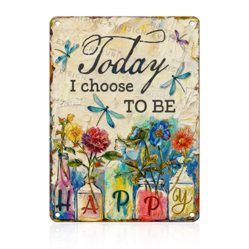 Dragonfly Metal Tin Sign Today I Choose to be Happy Poster Dragonfly Wall Art Decor for Home Garage Yard Garden Outdoor 12x16inch - color: Flowers Dragonfly, size: 30X40cm(12x16inch)