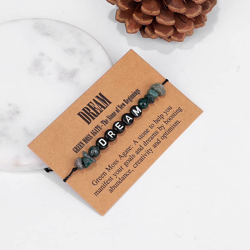 COLORFUL BLING Handmade Healing Chakra Beaded Bracelet with Spiritual Meaningful Card Crystal Natural Stone Strand Bracelet for Women Reiki Yoga Meditation Jewelry Protection Gifts - color: dream