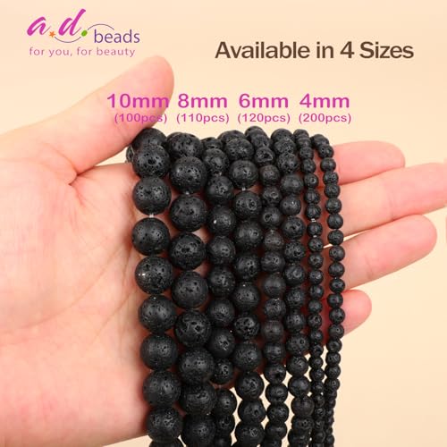 AD Beads 8mm Natural Round Loose Beads 110 Pieces, for Making 108 Mala Prayer Beads Necklace, Bracelet & Yoga Meditation, Jewelry Design (Black Lave) - color: Black Lave, size: 8mm-110pcs