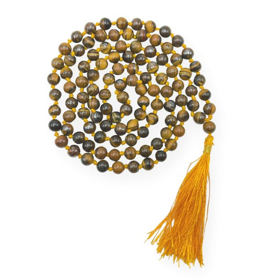 GEMSCITE Japa Mala 108 Prayer Beads Perfect for Meditation Spiritual Mala Necklace & Wrist Mala Bracelet - color: Red Tigers Eye, size: Hand Knotted