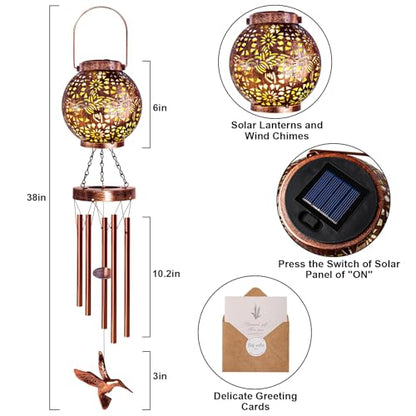 YHmall Wind Chimes for Outside, Windchimes Outdoors Hummingbird Gifts for Mom Women Grandma, Hanging Solar Lantern Solar Wind Chimes for Outside Patio Yard Garden Decor