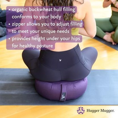 Hugger Mugger Zafu Meditation Cushion - Support in Cross-Legged Sitting, Buckwheat Filled, Durable Fabric, Convenient Handle, Handmade in USA - color: Blue