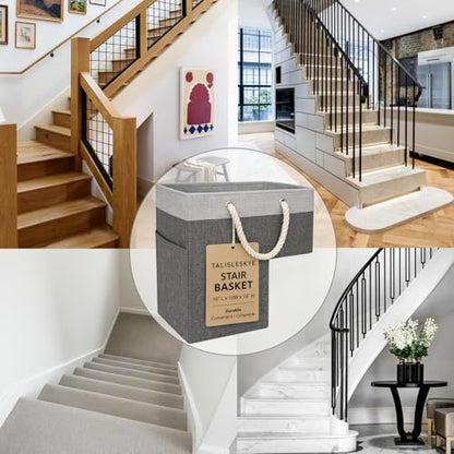 Stair basket,Foldable staircase baskets,Step stairs storage baskets with handle,1pcs dark gray - color: dark gray