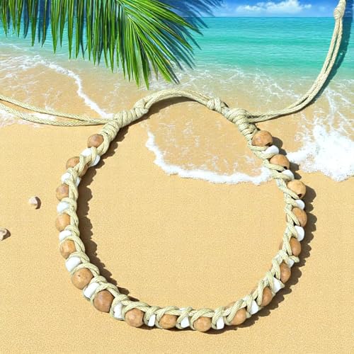 BlueRica Handmade Macrame Bracelet, Wood and Puka Shell Beads, Adjustable, Black Cord, Unisex - style: Natural & Small Beads