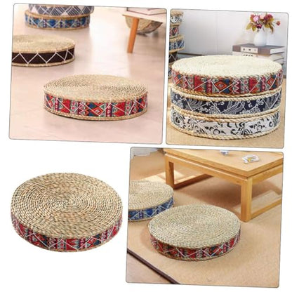 BESTonZON Straw Braided Meditation Cushion Round Floor Pillow 30cm Diameter X 7cm Height Woven Sitting Mat Eco-Friendly Grass Seat Pad for Yoga and Zen Practice