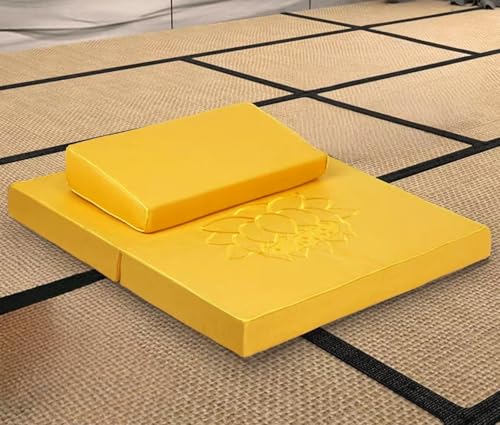 Handcrafted Meditation Mat,Portable Foldable Floor Cushion Outdoor Coconut Fibre Linen Yoga Cushion(Size:60x60cm(24x24inch),Color:Yellow-1) - color: Yellow-1, size: 60x60cm(24x24inch)