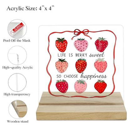 Coquette Strawberry Inspirational Decor Sign, Life is Berry Sweet Inspirational Acrylic Plaque - color: Strawberry