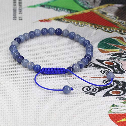 Keleny Natural Gemtone 6mm Round Beads Crystal Adjustable Braided Macrame Tassels Bracelets Unisex - color: Blue Aventurine