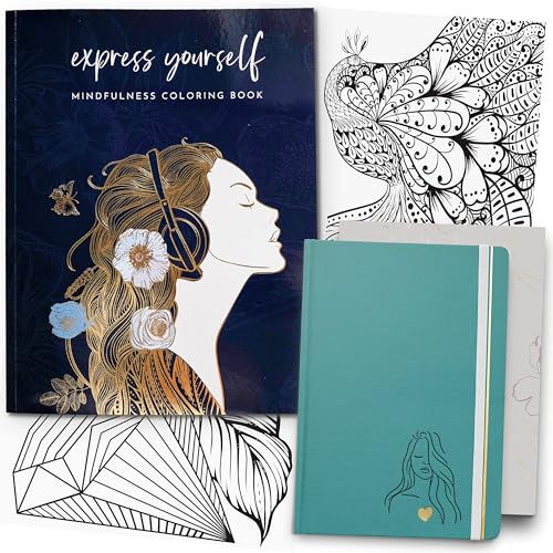 RYVE Daily Gratitude Journal for Women and Mindfulness Coloring Book for Women-Daily Journal for Women, Mindfulness Journal, Daily Affirmation Journal for Women, Stress Relief Coloring Book for Adults