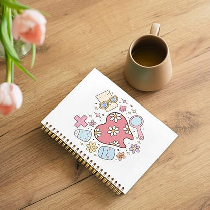 WUCHJ Dental Gifts Notebook, Dental Hygienist Assistant Journal, Retro Pink Floral Tooth Spiral Notebook Journal for Note Taking, Dentist Office Supplies, 5.5x8.3 Inch - color: Dentist love
